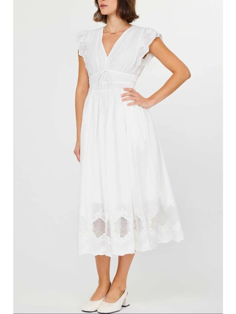 Current Air Los Angeles Women White Cotton Leia Embroidered Midi Dress Sz S 3580 - Picture 2 of 15